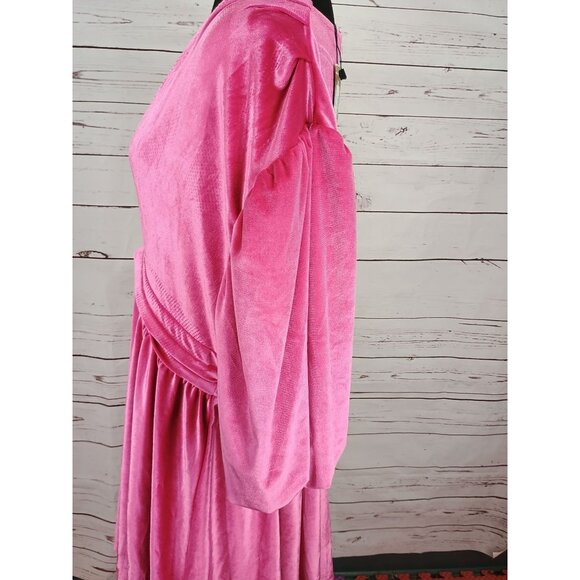 Plus Size Boohoo Velour Plunge Puff Sleeve‎ Skater Dress Hot Pink size 18 - Picture 7 of 12